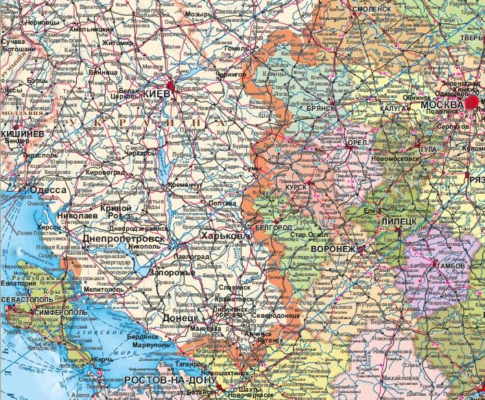 Карта европейской части россии с городами и областями подробная